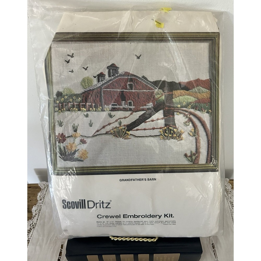 Scovill Dritz CREWEL EMBROIDERY KIT Grandfather’s Barn 6109 SEALED NOS NIB